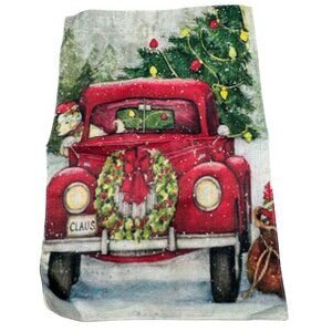 Christmas Decor Santa Claus Red Truck Canvas Flag 12"x18" Festive Design READ